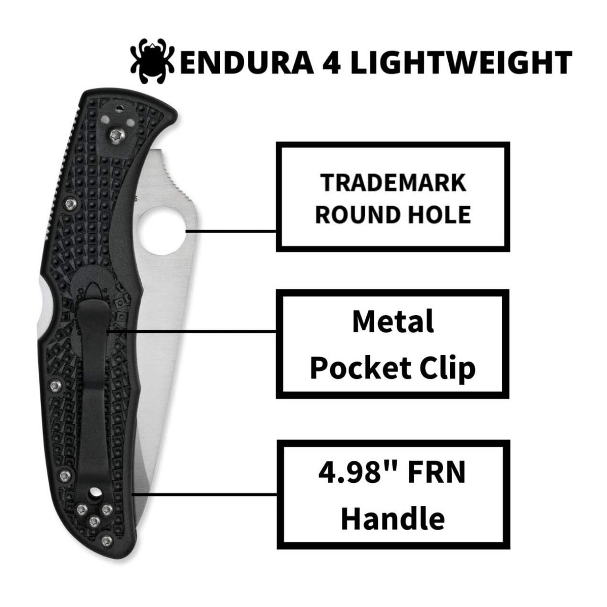 Spyderco Endura 4 3.80-Inch Durable Steel Blade Foldable PlainEdge Knife (Black) (Open Box)