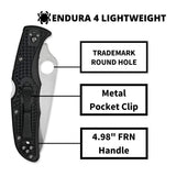 Spyderco Endura 4 3.80-Inch Durable Steel Blade Foldable PlainEdge Knife (Black) (Open Box)