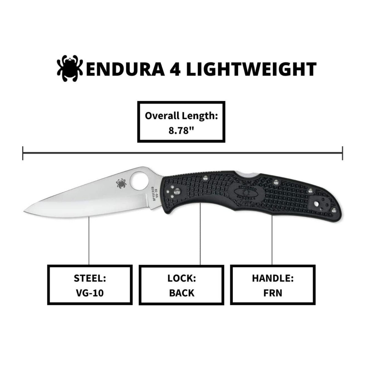 Spyderco Endura 4 3.80-Inch Durable Steel Blade Foldable PlainEdge Knife (Black) (Open Box)