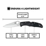 Spyderco Endura 4 3.80-Inch Durable Steel Blade Foldable PlainEdge Knife (Black) (Open Box)