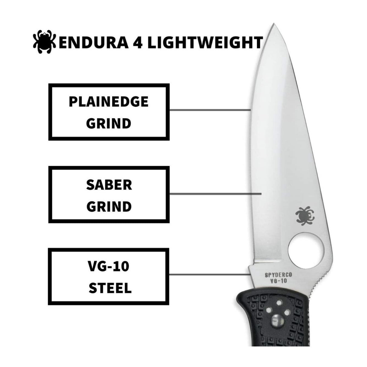 Spyderco Endura 4 3.80-Inch Durable Steel Blade Foldable PlainEdge Knife (Black)