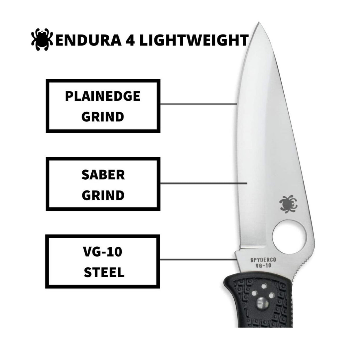 Spyderco Endura 4 3.80-Inch Durable Steel Blade Foldable PlainEdge Knife (Black) (Open Box)
