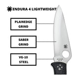 Spyderco Endura 4 3.80-Inch Durable Steel Blade Foldable PlainEdge Knife (Black) (Open Box)