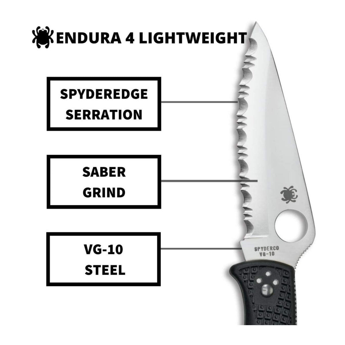 Spyderco Endura 4 3.80-Inch Steel Durable Blade Signature Serrated Knife (Black)