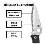 Spyderco Endura 4 3.80-Inch Steel Durable Blade Signature Serrated Knife (Black)