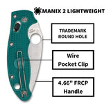 Spyderco Manix 2 3.37-Inch CPM SPY27 Steel Blade PlainEdge Foldable Knife (Blue)