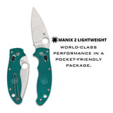 Spyderco Manix 2 3.37-Inch CPM SPY27 Steel Blade PlainEdge Foldable Knife (Blue)