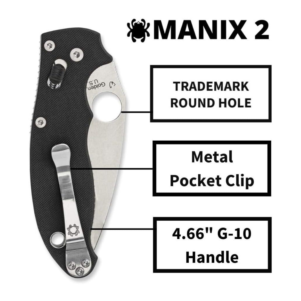 Spyderco Manix 2 3.37-Inch CPM S30V Steel Blade PlainEdge Foldable Knife (Black)