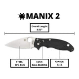 Spyderco Manix 2 3.37-Inch CPM S30V Steel Blade PlainEdge Foldable Knife (Black)