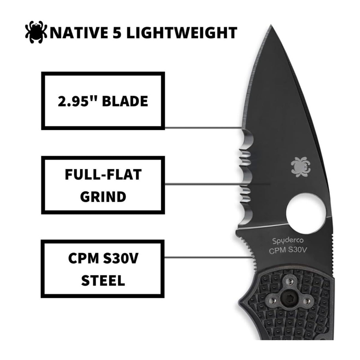 Spyderco Native 5 Full-Flat Grind, CPM S30V Stainless Steel Blade Folding Knife