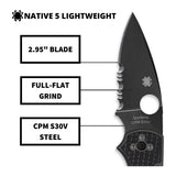 Spyderco Native 5 Full-Flat Grind, CPM S30V Stainless Steel Blade Folding Knife