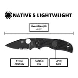 Spyderco Native 5 Full-Flat Grind, CPM S30V Stainless Steel Blade Folding Knife