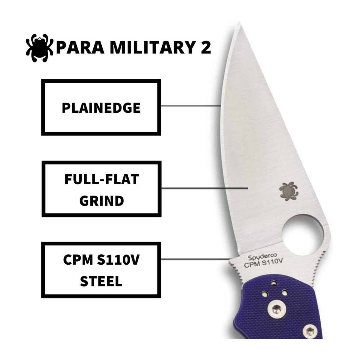 Spyderco Para Military 2 Signature Full Flat Folding Knife (Midnight Blue) (Open Box)