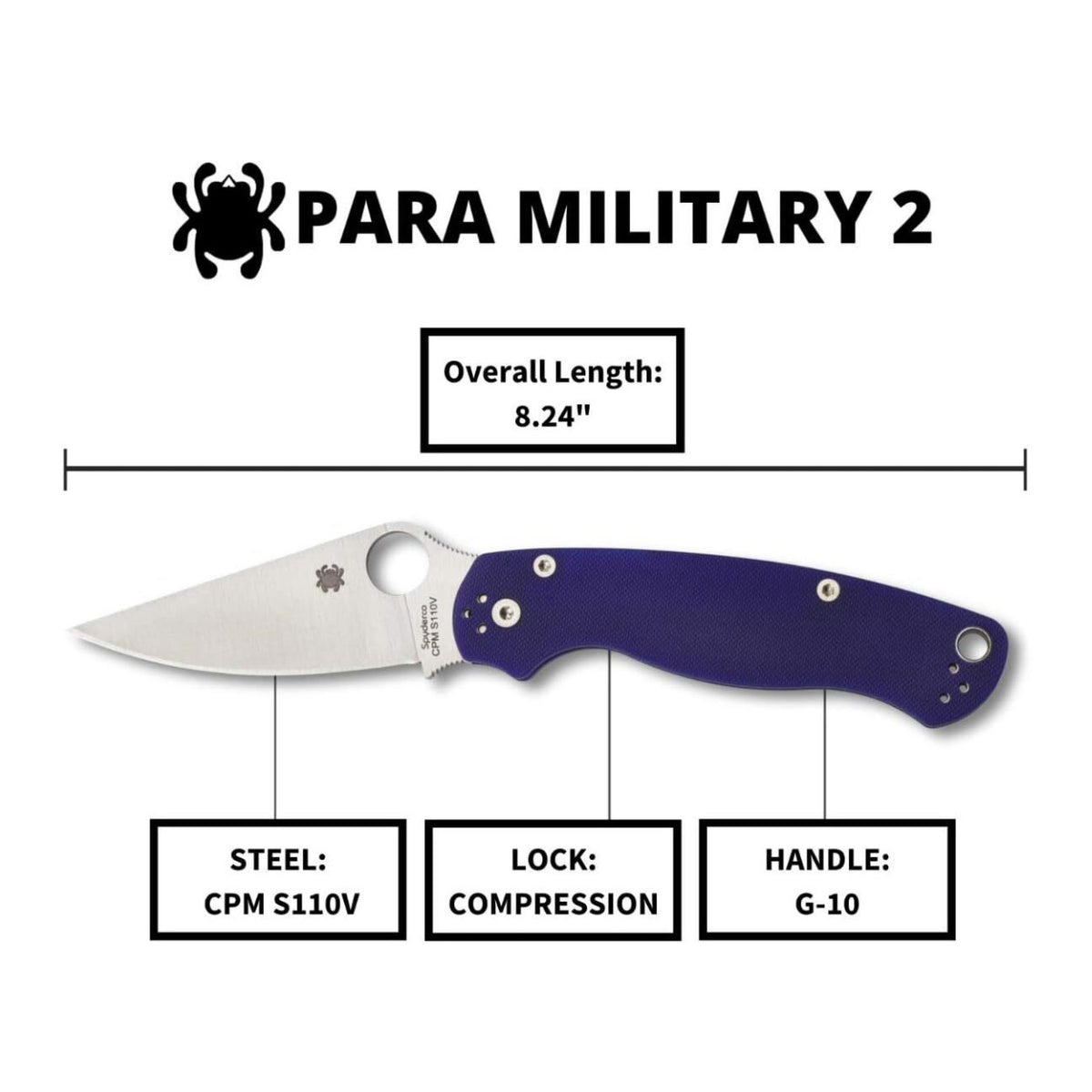 Spyderco Para Military 2 Signature Full Flat Folding Knife (Midnight Blue) (Open Box)