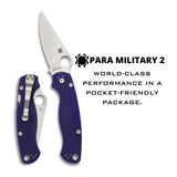 Spyderco Para Military 2 Signature Reliable, Easy to Use and Full Flat Folding Knife (Midnight Blue)