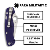 Spyderco Para Military 2 Signature Full Flat Folding Knife (Midnight Blue) (Open Box)