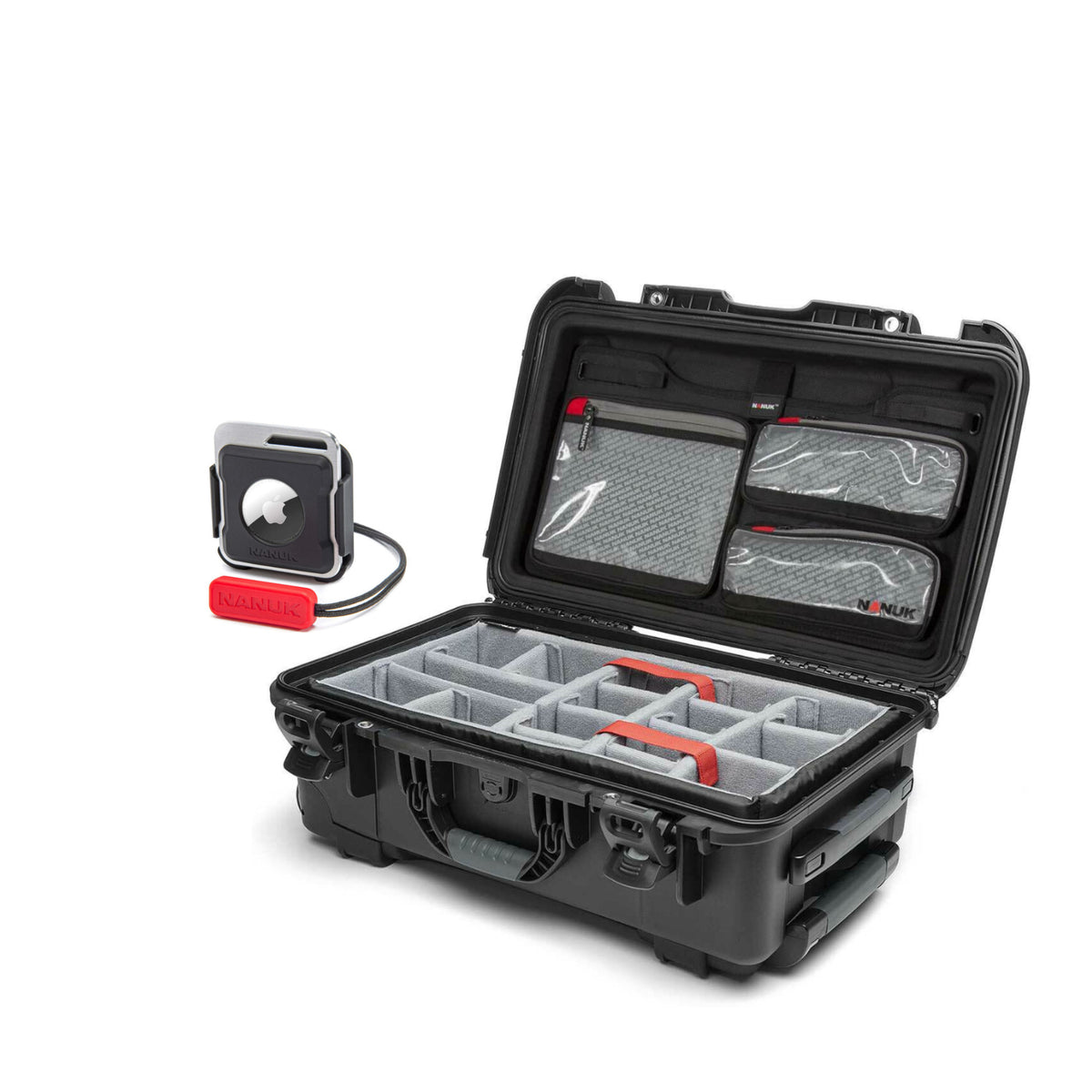 Nanuk 935 Waterproof HardCase with Lid Organizer, Padded Divider, Wheels (Black) with Airtag Holder