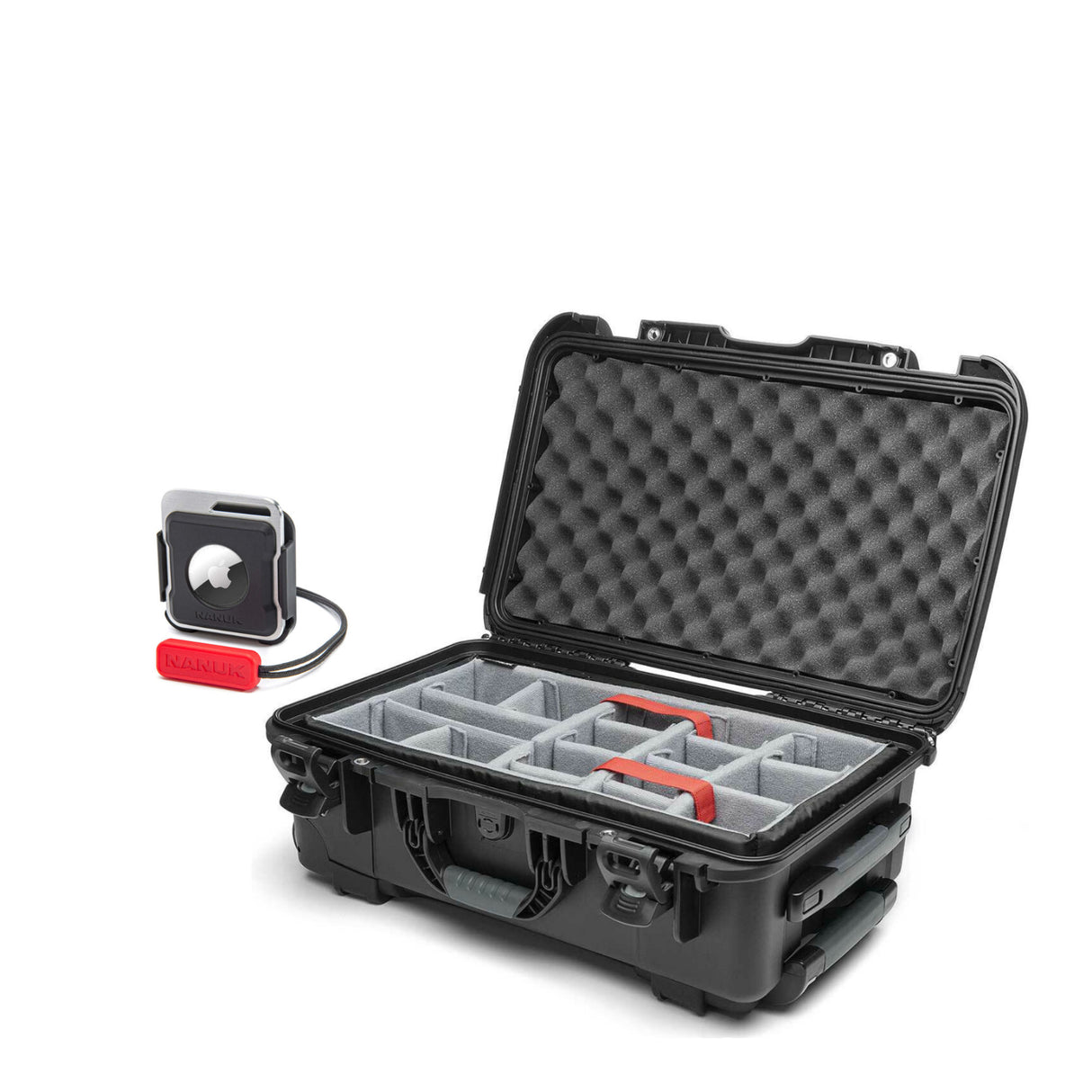 Nanuk 935 Waterproof Hard Case with Wheels and Padded Divider (Black) with Airtag Holder