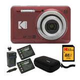Kodak PIXPRO Friendly Zoom FZ55 Digital Camera (Red) with Accessories Bundle
