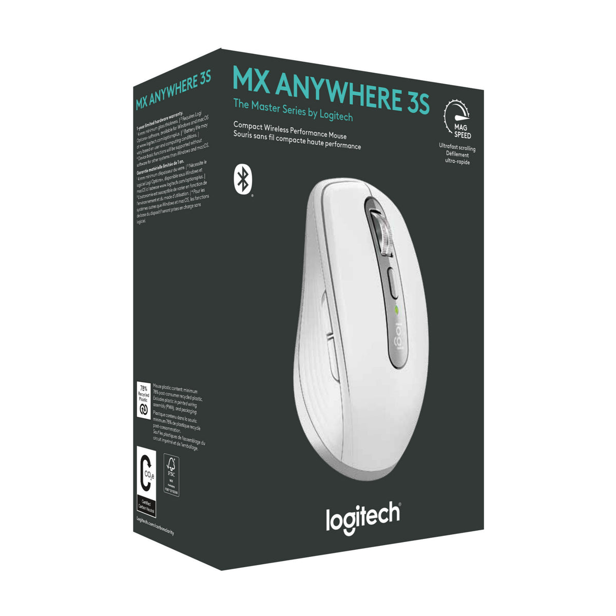 Logitech MX Anywhere 3S Compact Bluetooth Performance Mouse (Pale Gray)