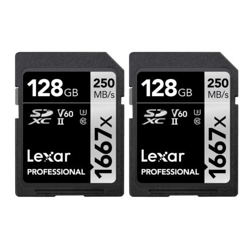 Lexar Professional 128GB 1667x Class 10, UHS-II, U3 SDXC Memory Card (2-Pack)