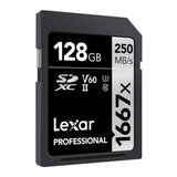 Lexar Professional 128GB 1667x Class 10, UHS-II, U3 SDXC Memory Card (2-Pack)