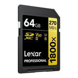 Lexar Professional 1800x SDXC UHS-II Card Gold Series, 270 MB/s Read, 180 MB/s Write (64GB, 2-Pack)