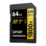 Lexar Professional 1800x SDXC UHS-II Card Gold Series, 270 MB/s Read, 180 MB/s Write (64GB, 2-Pack)