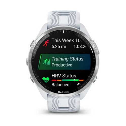 Garmin Forerunner 965 GPS Running Smartwatch (White) with Charger Stand and Port Protection Plugs