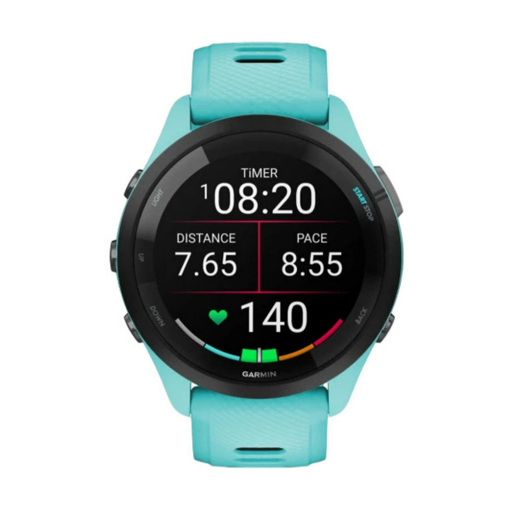 Garmin Forerunner 265 GPS Running Smartwatch (Aqua) with Charger Stand and Port Protection Plugs