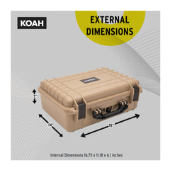 Koah Weatherproof Hard Case with Customizable Foam (18 x 14 x 7 Inch) - Tan
