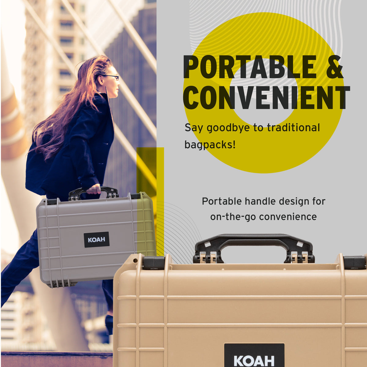 Koah Weatherproof Hard Case with Customizable Foam (18 x 14 x 7 Inch) - Tan (Open Box)