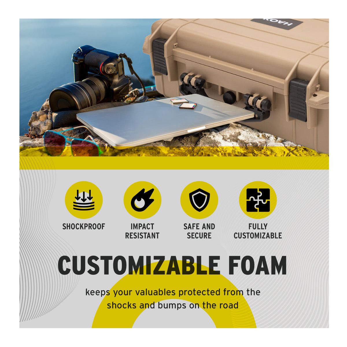 Koah Weatherproof Hard Case with Customizable Foam (18 x 14 x 7 Inch) - Tan (Open Box)