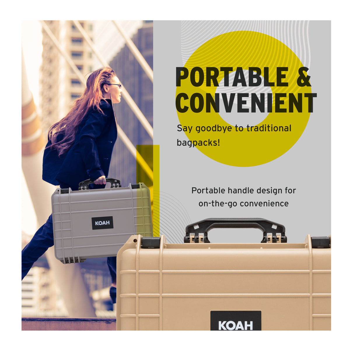 Koah Weatherproof Hard Case with Customizable Foam (18 x 14 x 7 Inch) - Tan (Open Box)