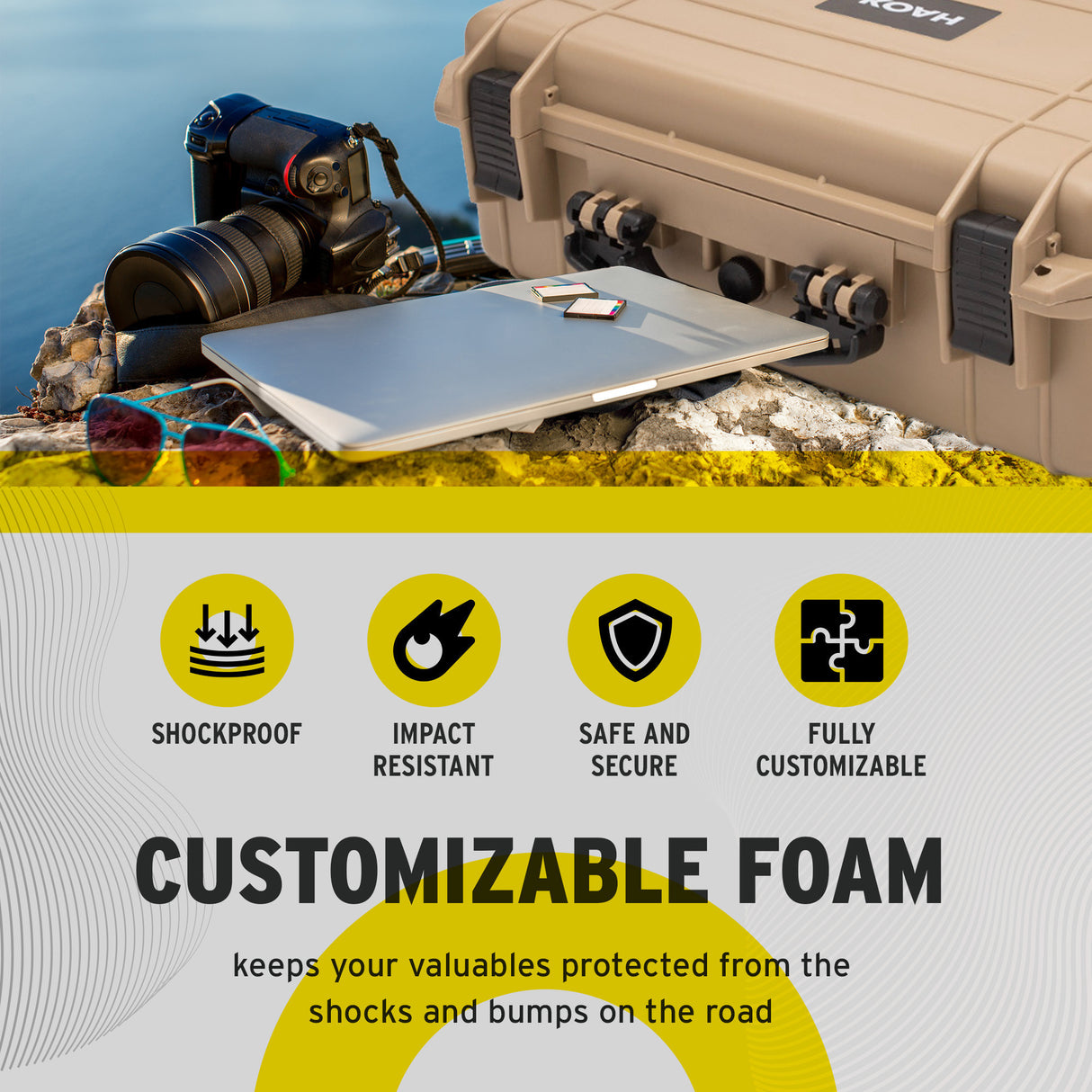 Koah Weatherproof Hard Case with Customizable Foam (18 x 14 x 7 Inch) - Tan