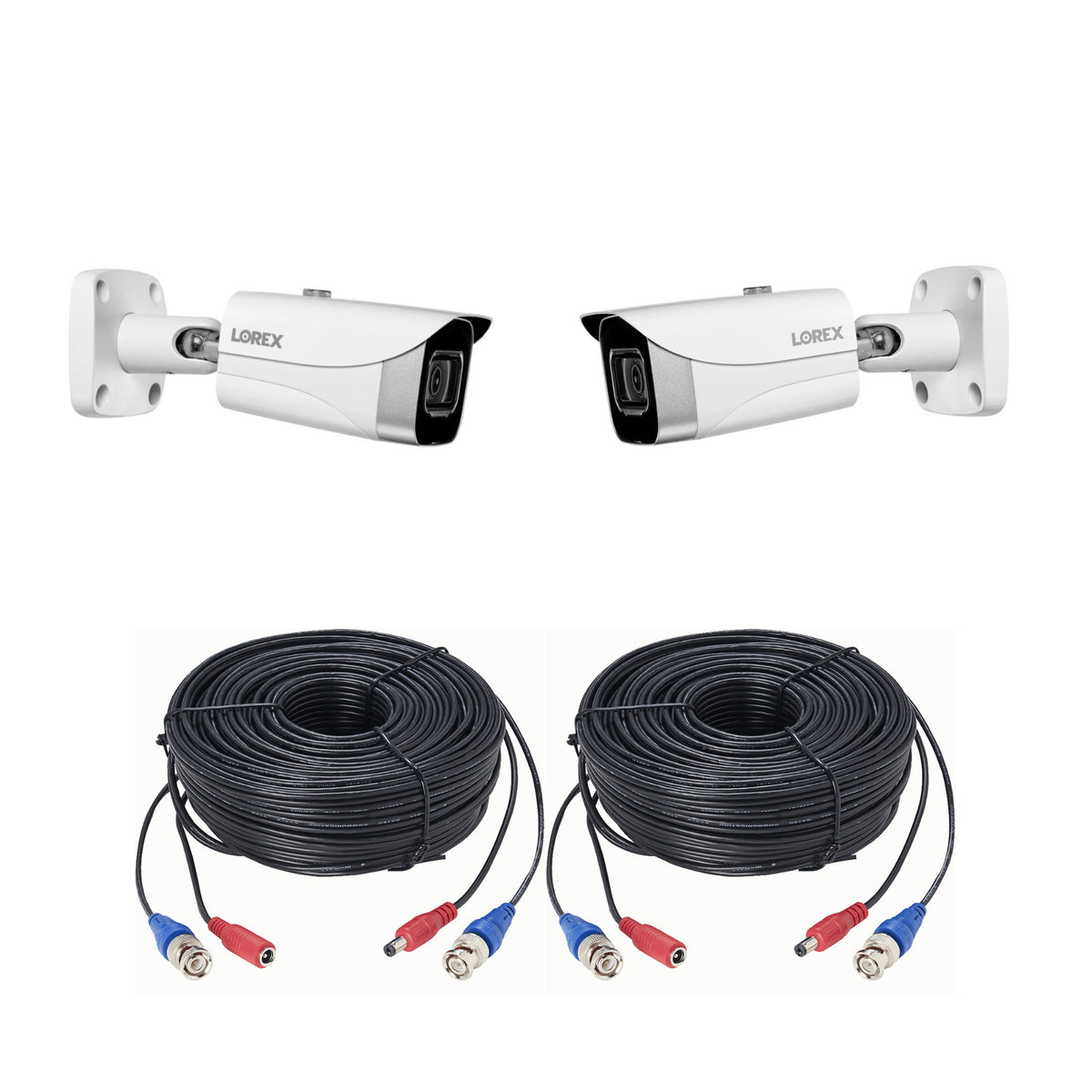 Lorex 4K Metal Bullet Ultra HD IP Security Camera (White, 2-pack) with 100-Feet 4K RG59/Power Cable