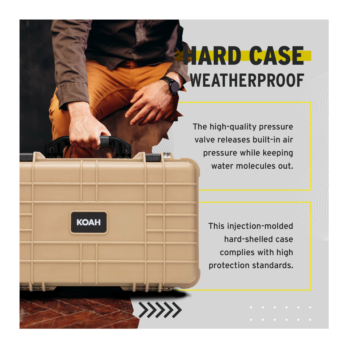 Koah Weatherproof Wheeled Hard Case with Customizable Foam (22 x 14 x 9 Inch) - Tan