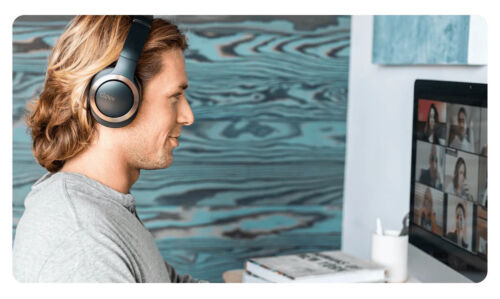 Cleer Enduro ANC Noise Canceling 2-Mic Wireless Headphones with Ambient Awareness Mode (Navy)