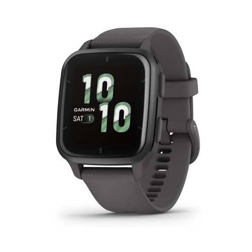 Garmin Venu Sq 2 Smartwatch (Slate) Bundle with Charger Stand Port Protector Plugs (x9)