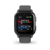 Garmin Venu Sq 2 Smartwatch (Slate) Bundle with Charger Stand Port Protector Plugs (x9)