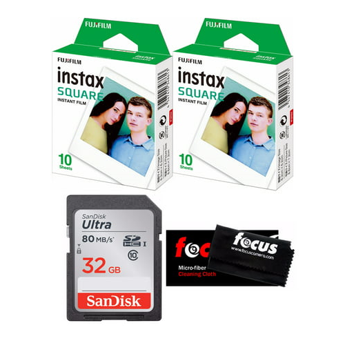 Fujifilm Instax Square Film (20 Exposures) with 32GB Memory Bundle