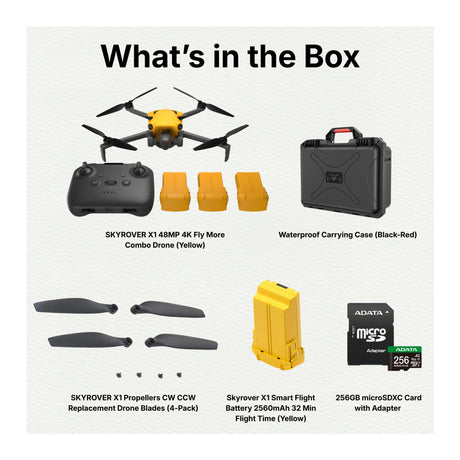 SKYROVER X1 48MP 4K Fly More Combo Drone (Yellow) Bundle with Accessories - 8
