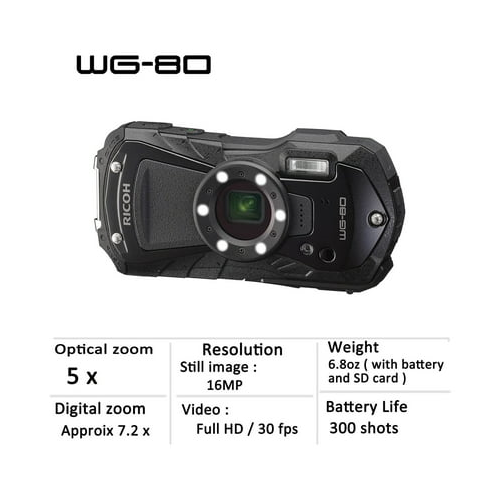 Ricoh WG-80 Digital Camera (Black)