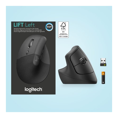 Logitech - Lift Left Vertical Wireless Ergonomic Left-Handed Mouse - Graphite