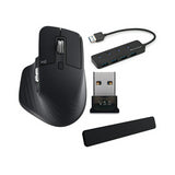 Logitech MX Master 3S Performance Wireless Mouse (Black) with Palm Rest, USB Hub and Dongle Adapter