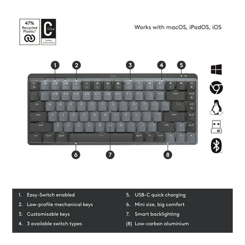 Logitech MX Mechanical Mini Tactile Keyboard - Graphite