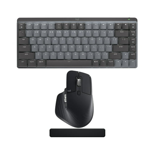 Logitech MX Mechanical Mini Tactile Keyboard (Graphite) with Wireless Mouse (Black) and Palm Rest