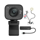 Logitech StreamCam Plus Webcam with Tripod (Graphite), USB Hub, and Ring Light