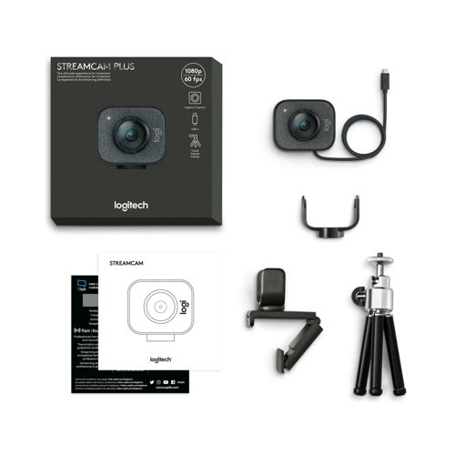 Logitech StreamCam Plus Webcam with Tripod (Graphite), USB Hub, and Ring Light