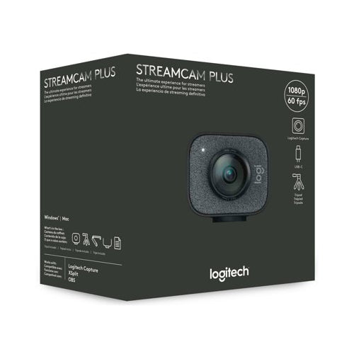 Logitech StreamCam Plus Webcam with Tripod (Graphite), USB Hub, and Ring Light